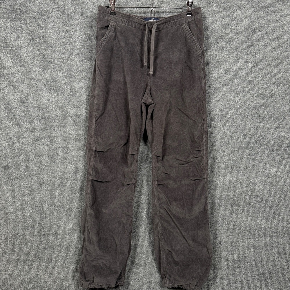 Hollister Mens Small Jogger Gray Corduroy Adjustable Rise Parachute Baggy Pocket